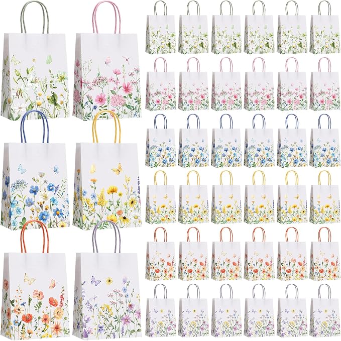 Gaillty 48 Pcs Wildflower Paper Gift Bags 6 Styles, Floral Goodie Bags by Unknown