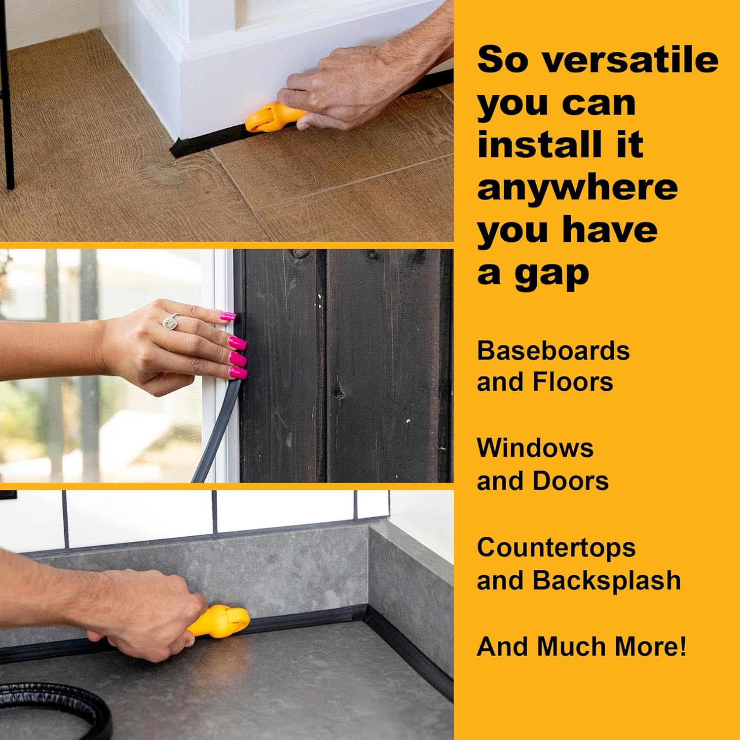 InstaTrim Black New & Improved Caulk Trim, 1/2" by 10', 2-Pack, Flexible, Waterproof for Bathroom, Floors, and Walls | Easy Installation | No Mess, Stain Resistant | Mold Resistant Finish