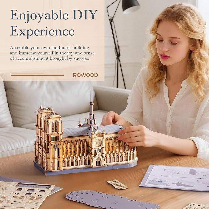 Rowood 3D Puzzles for Adults, Wooden Architecture DIY Model Kit Building Set - Image 4