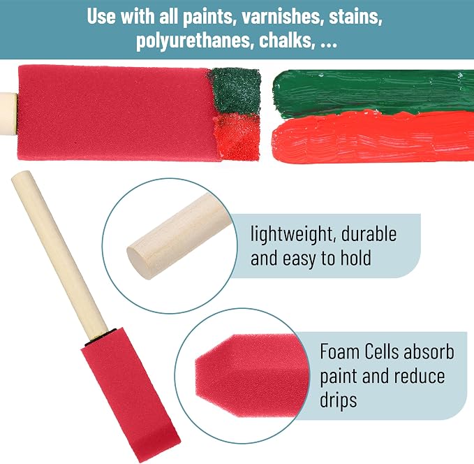 Bates- Foam Paint Brushes with Wood Handle, 1 Inch, 26 Pack, Sponge Brushes - Image 4