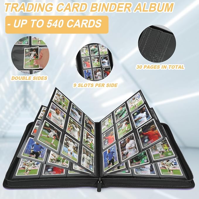 9 Pocket Card Binder, Premium Zip Trading Card Binder, 540 Double Sided Pocket - Image 6