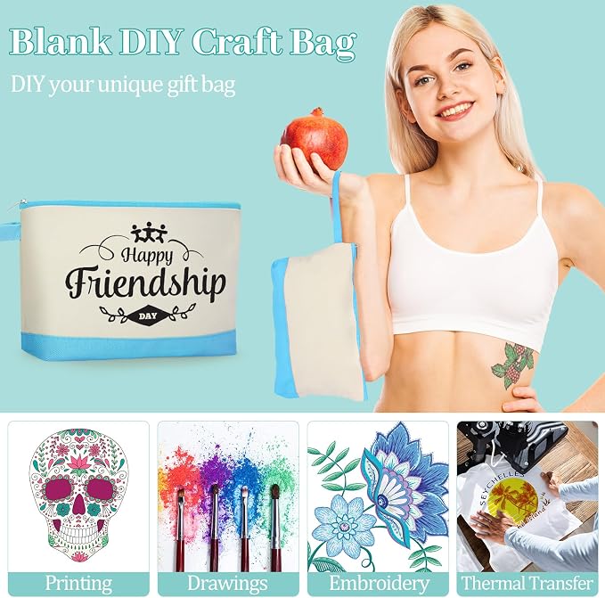 Silkfly 15 Pcs Cotton Canvas Makeup Bags Cosmetic Zipper Bags 10.2 x 5.5 x 2'' - Image 7
