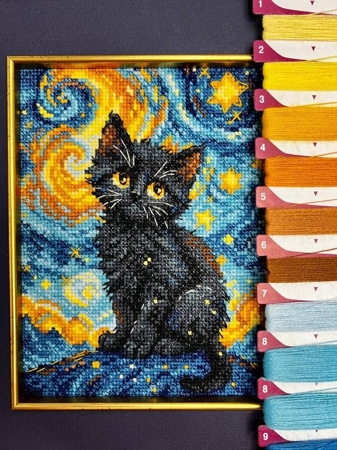 RIOLIS - Starry Cat 2288, Cross Stitch Kits 6"x7", Cat Cross Stitch Kits - Image 4