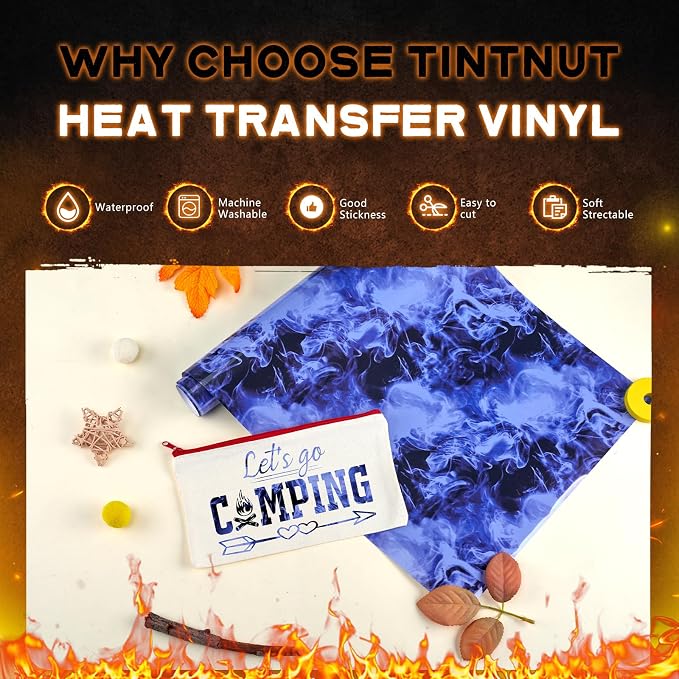Tintnut Black Blue Flame Heat Transfer Vinyl Roll, stretch washable, heat press - Image 3