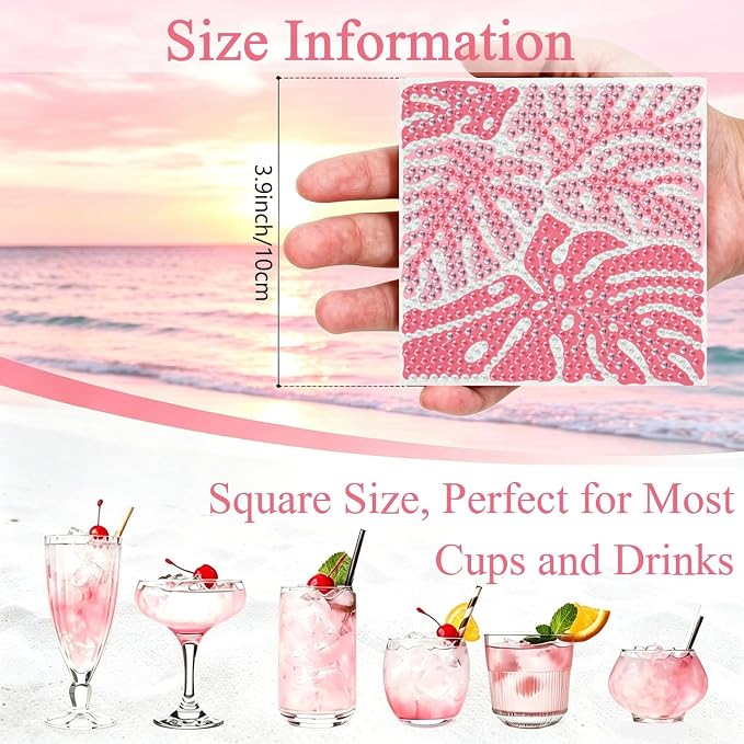 Gemozaic 8PCS Flowers Diamond Art Coasters Kits, Simple Floral Diamond Painting - Image 2