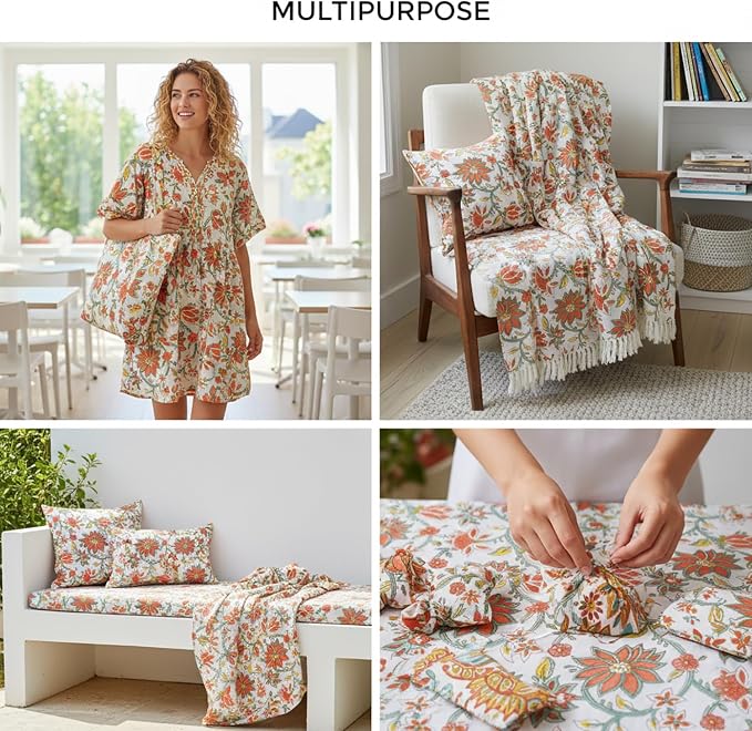 E-Tailor® Hand-Block Printed Pre-Cut Cotton Fabric Ideal - Image 5