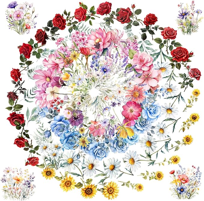100 Pcs Natural Flower Stickers by Obujopal