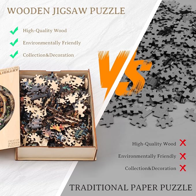 KAAYEE Wooden Puzzles for Adults, 3D Visual Effect Tree House Library Wooden - Image 8