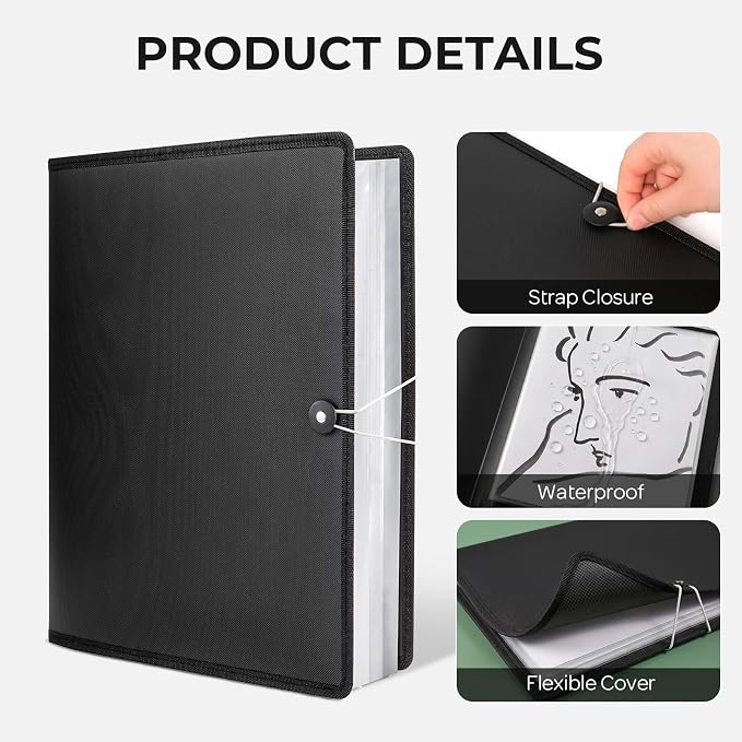 Nicpro 11"x17" Art Portfolio, 30 Pockets Display 60 Pages Art Portfolio Folder - Image 5