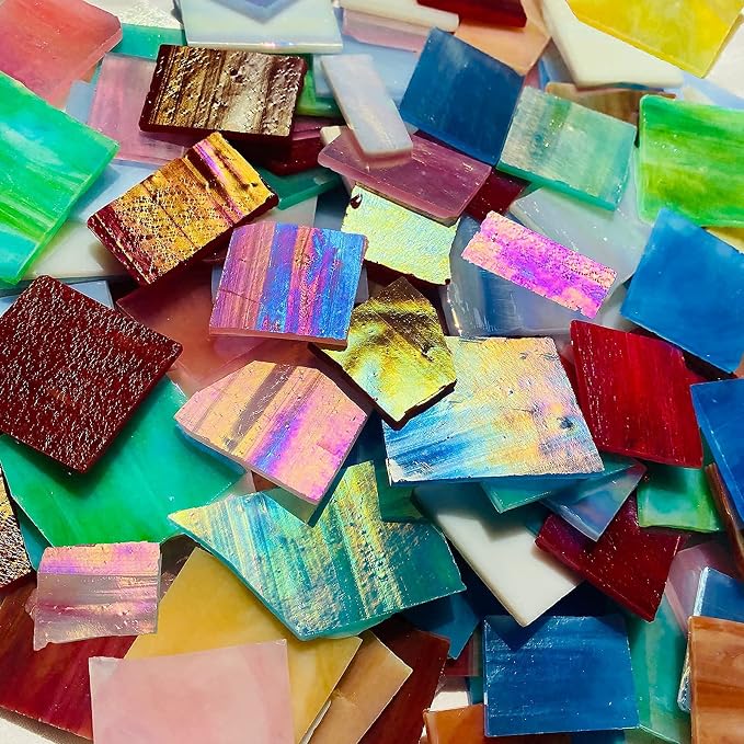 Iridescent Mosaic Glass Pieces Stained Glass Sheet Scraps - Image 3