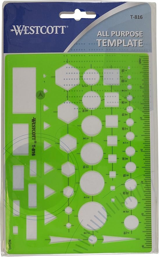 Westcott T-816 All-Purpose Technical Drawing Template, Plastic Shape Template - Image 2