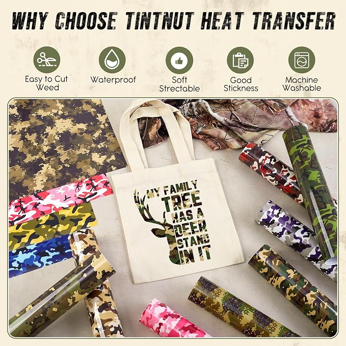 Tintnut Multi-Color Camo Heat Transfer Vinyl, easy cut & weed, stretch washable - Image 3