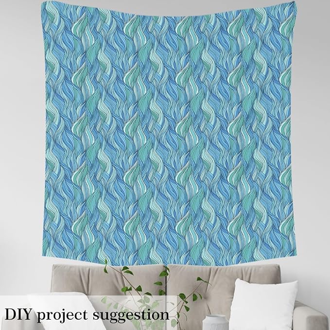 Feelyou Teal Fabric by The Yard, Abstract Art Ocean Wave Upholstery Fabric - Image 3