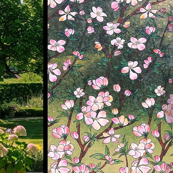Retro Flowers Window Privacy Film, Magnolia Stained Glass Decorative Window Film - Image 2