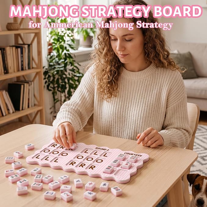 Solo Mahjong Practice Board 12 x 6 Inch Pink Stripe Mahjong Practice Board - Image 5