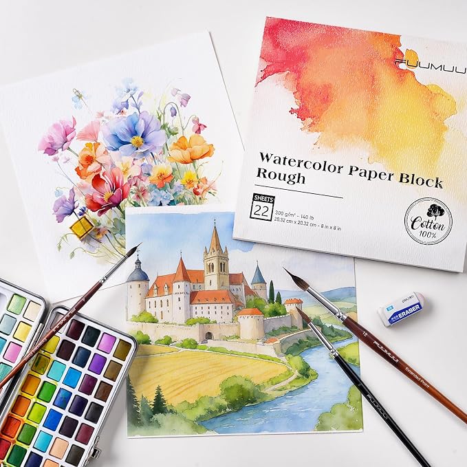 Fuumuui 8×8 Watercolor Paper Block, Textured Rough 100% Cotton Watercolor Paper - Image 9