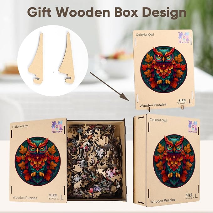 Mocfesk Wooden Puzzles for Adults, Maple Leaf Owl Puzzles 500 Pieces | Unique - Image 7