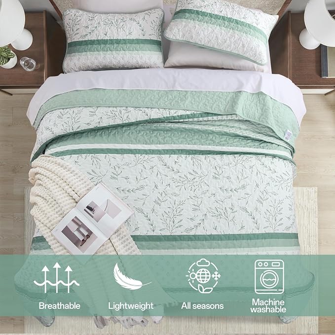 Quilt Set Queen Size, 3 Piece Soft Lightweight Microfiber Quilt Bedding Set - Image 3