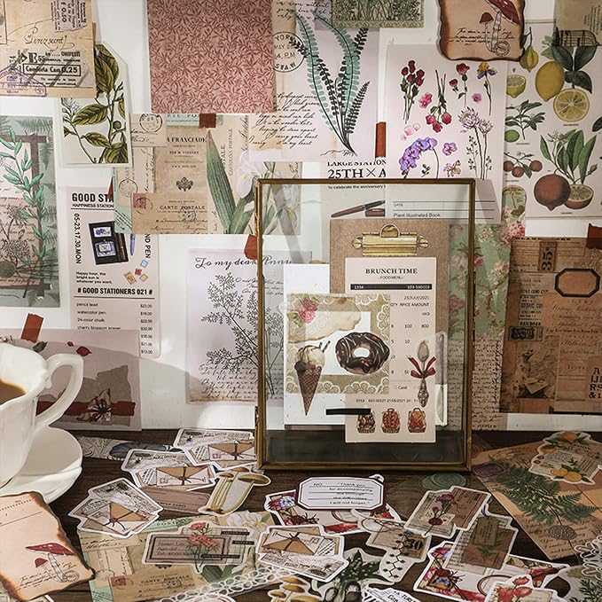 Esweny 260PCS Vintage Journaling Scrapbooking Supplies Scrapbook Sticker Paper - Image 7