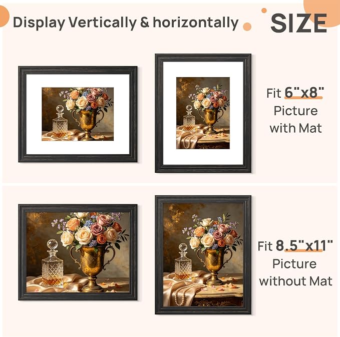 upsimples 8.5 by 11 Picture Frame, Vintage Frames Decor, Wall or Tabletop - Image 2
