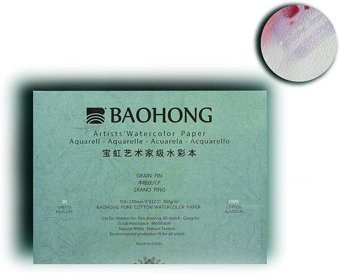 BAOHONG Artists' Watercolor Paper Block, 100% Cotton, 140LB/300GSM, Watercolor - Image 2