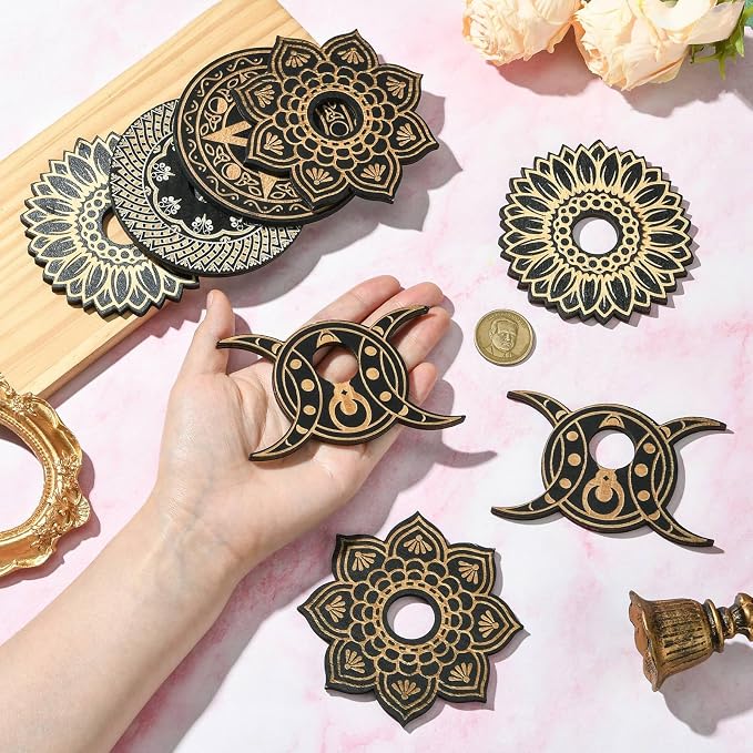 10 pcs 5 Styles Moon Flower Theme Wooden Crystal Display Star Round Lotus - Image 4