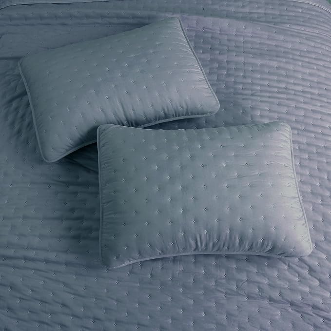 ROARINGWILD Dusty Blue King Size Quilt Bedding Set, Lightweight Soft Bedspread - Image 4