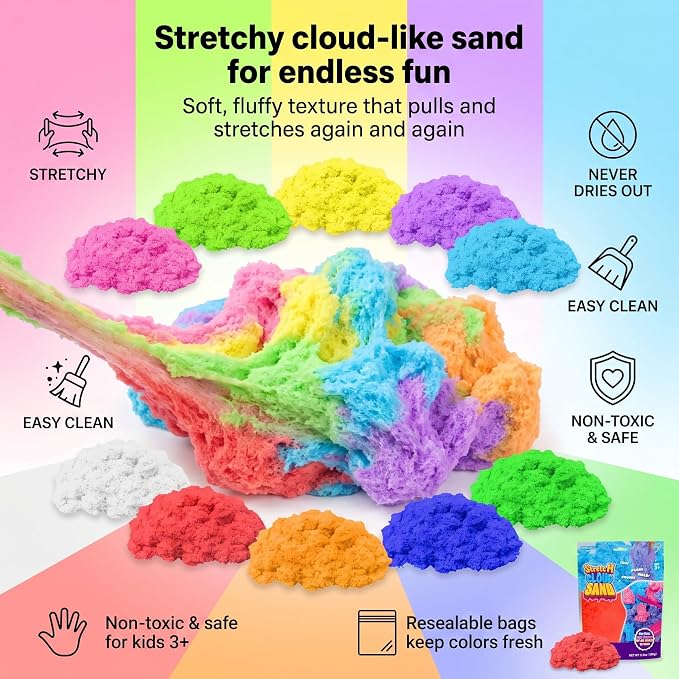 Carolart 10 Colors Cloud Sand, Stretch Sensory Sand Refill - Image 3