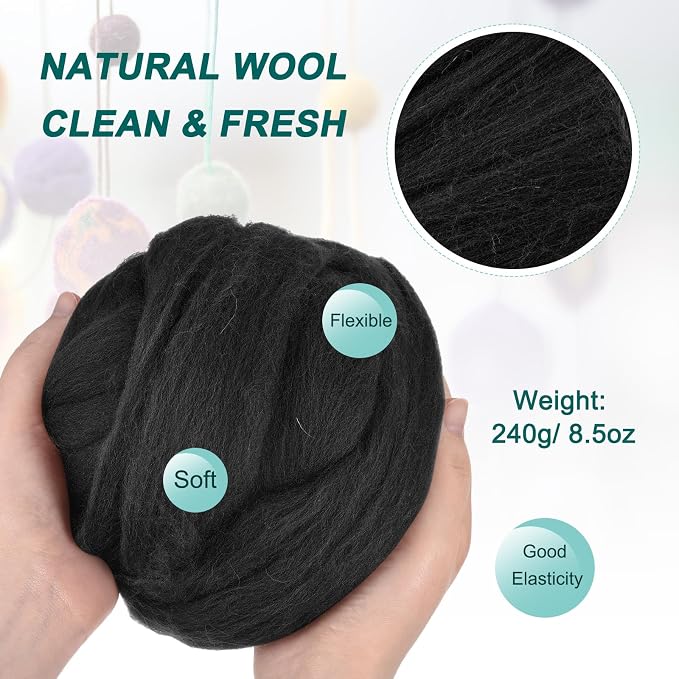 uxcell Needle Felting Wool, 8.5 Oz Nature Fibre Wool Yarn Roving - Image 2
