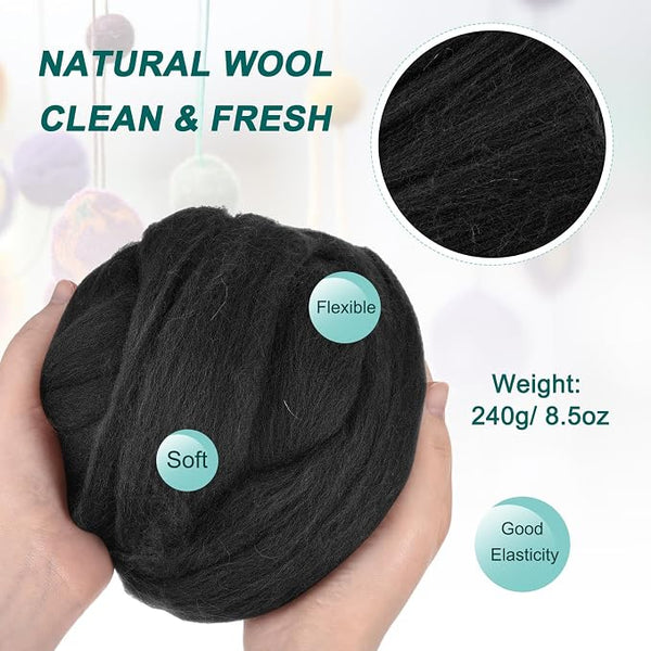 uxcell Needle Felting Wool, 8.5 Oz Nature Fibre Wool Yarn Roving - Image 2