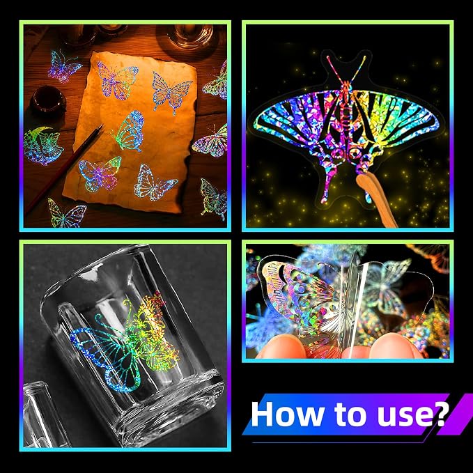 Yoksas 100Pcs Holographic Glitter Butterfly Stickers - Image 5