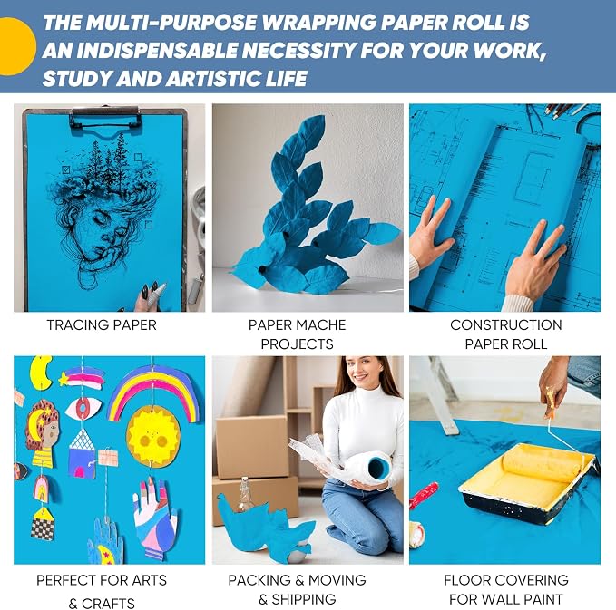 Donyang Lake Blue Wrapping Paper 15"x900", Solid Color Blue Kraft Paper Roll - Image 3