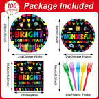 100PCS Back To School Decorations School Season Supplies Paper Plates Napkins - Image 2