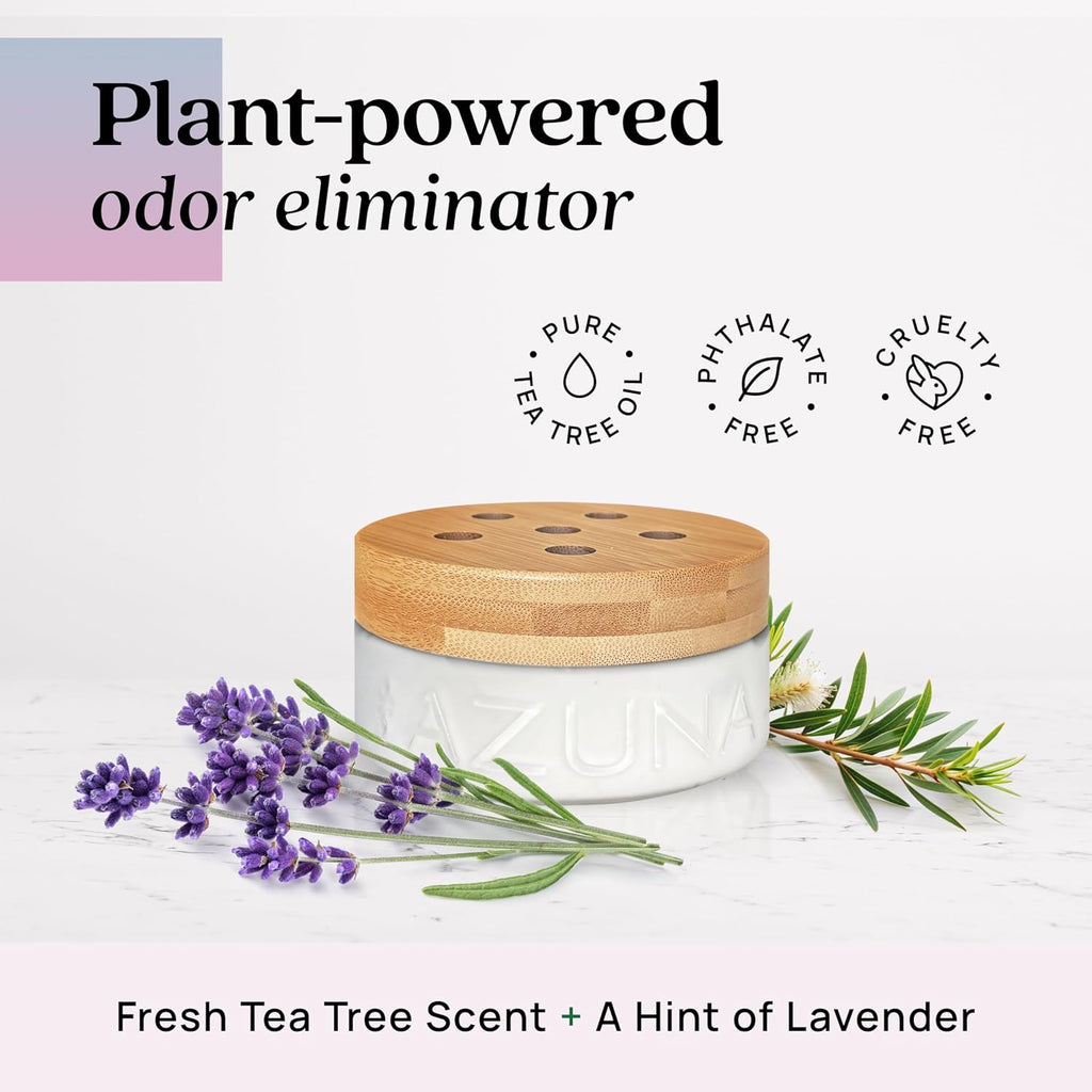 Azuna Air Freshener & Odor Eliminator for Strong Odor | 2 Room Kit Includes (2) 8 oz. Empty Luxe Glass Jars & 12 oz | Refill with Tea Tree Essential Oil Gel | Aromatherapy | Last 60-90 Days
