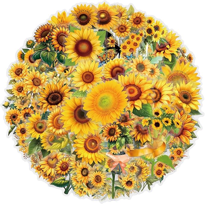 60Pcs Sunflower Stickers, Transparent Sunflower PET Sticker | Colorful - Image 2