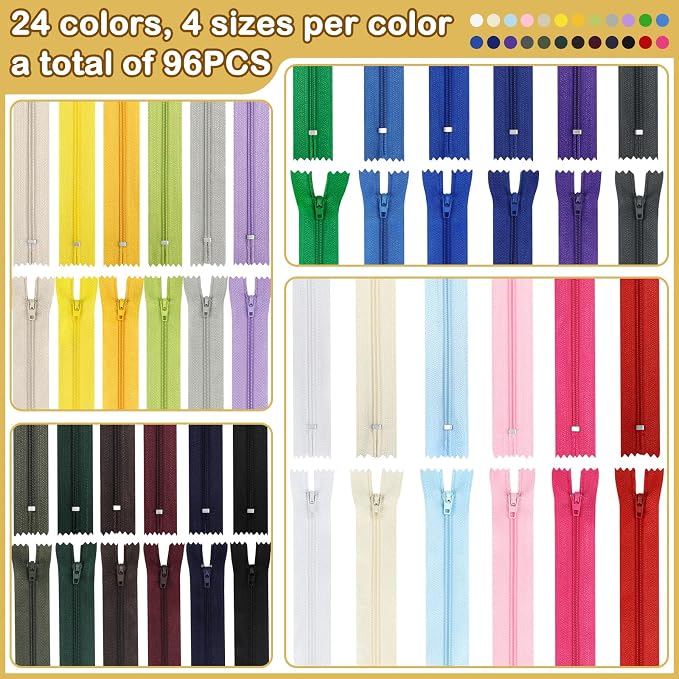 Zippers for Sewing, DOITEM 24 pcs 40cm/16 Inch Multicolor Nylon Coil Zippers - Image 2