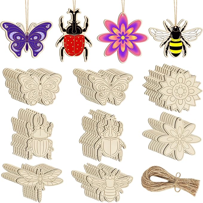 Sophena 80PCS Wooden Spring Ornaments to Paint, 8 Styles DIY Blank Unfinished by Sophena