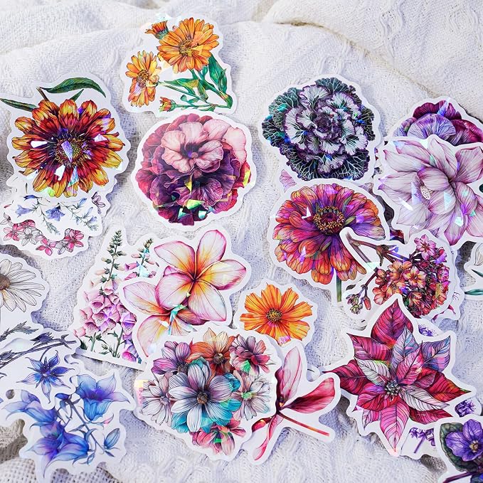 100 PCS Glitter Natural Flower Stickers - Image 3