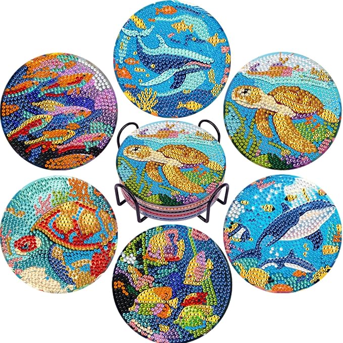EWJRNSF 6 PCS Ocean Diamond Art Coasters DIY Kit by EWJRNSFDiamondPainting