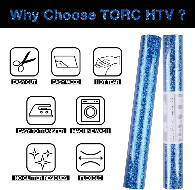 TORC Royal Blue Glitter HTV Heat Transfer Vinyl Roll 12 inch x 10 ft Iron on - Image 3