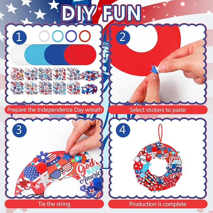 Hollowfly 48 Sets Patriotic Wreath Craft Kit DIY 4th of July Paper Crafts - Image 4
