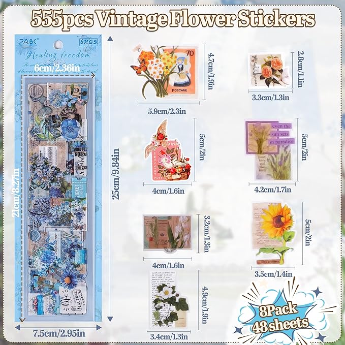 555Pcs Flower Stickers Journal Vintage Scrapbook Floral Plant Sticker | Flower - Image 2