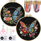 ERKOON Embroidery Kit for Beginners, 2 Set Flower Cross Stitch Set Include by ERKOON