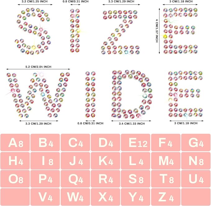 Zonon 136 Pieces Rhinestone Iron-on Letter Large Glitter Bling Alphabet Sticker - Image 2