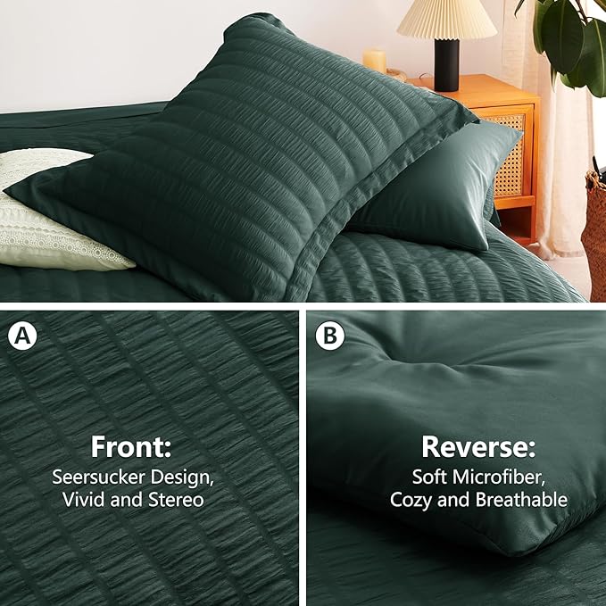 CozyLux Oversized King Comforter Set Forest Green Seersucker 7 Pieces 120x98 - Image 4