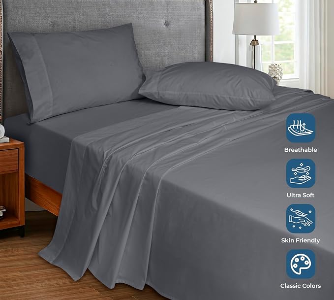 Royale Linens 100% Organic Cotton Queen Flat Sheet Only - Image 4