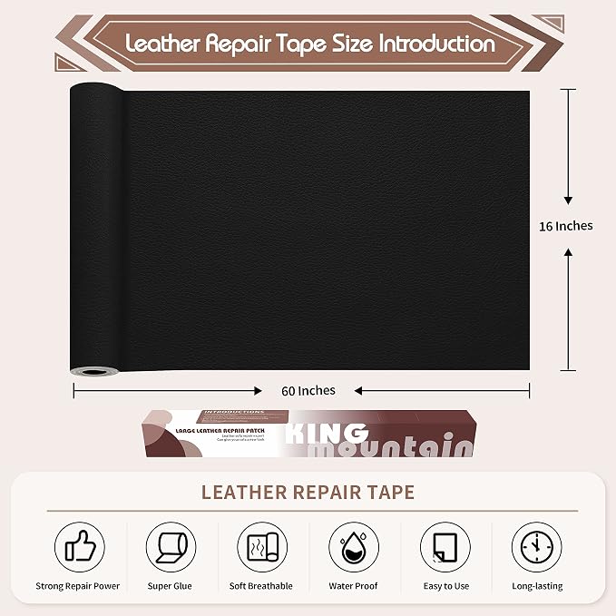 KING MOUNTAIN Leather Repair Patch, 16 x 60 Inches self Adhesive Leather Repair - Image 4
