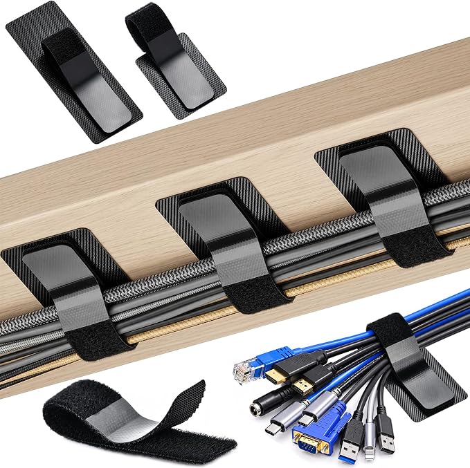 Cable Management Under Desk, 40 Pair Cord Organizer Straps | Reusable hook and by Unknown