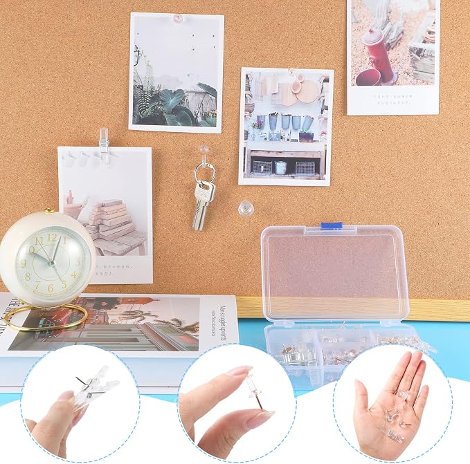BESARME 200 Pcs Push Pins for Bulletin Board, Thumb Tacks for Cork Board | Clear - Image 6