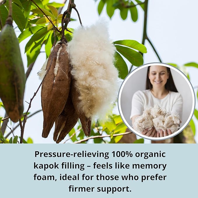 First Organic Cotton Pregnancy Pillow for Sleeping & Baby Feeding made with Natural Kapok Filling – Cooling Nursing & Comfort Pillow for Maternity Support & Side Sleepers – Removable Cover Included!